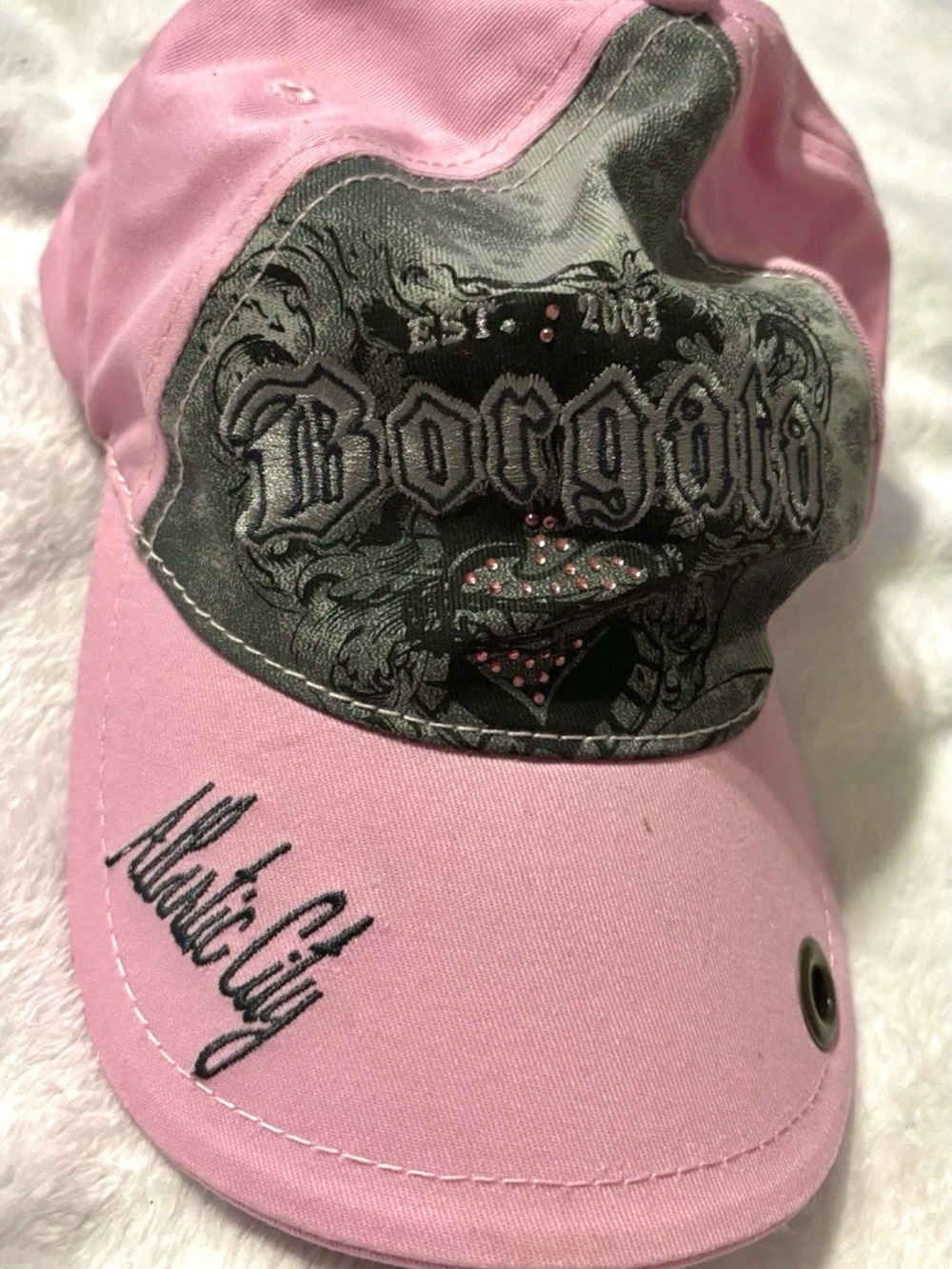 Y2K Borgata Atlantic City Pink Rhinestone Adjustable Baseball Cap EST. 2003